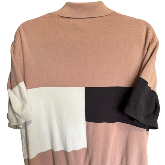 Reiss Primo Press Stud Polo Shirt Colorblock Short Sleeve Pink White Size XXL - Picture 9 of 14
